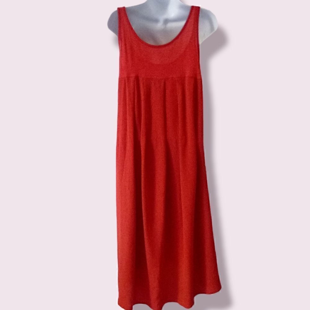 Eileen Fisher orange silk cotton Firefly lined tank dress high low hem size S - Picture 6 of 11